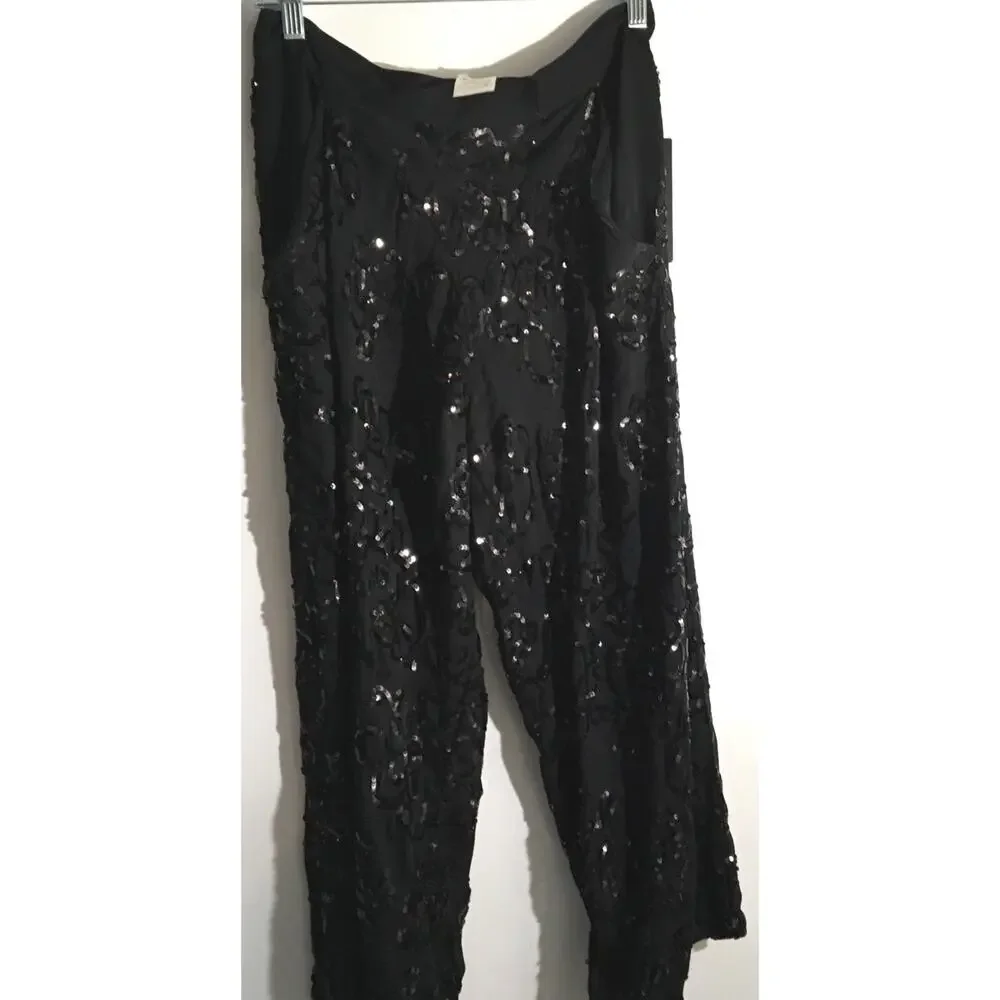 Robert Rodriguez Black Silk Sequin Embellished Dress Genie Cropped Pants Size 6